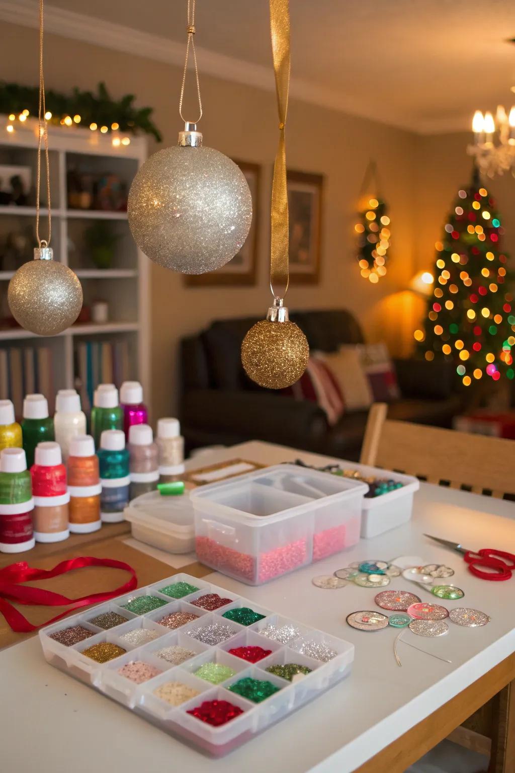 An ornament creation station offers a fun and personal touch to your party.