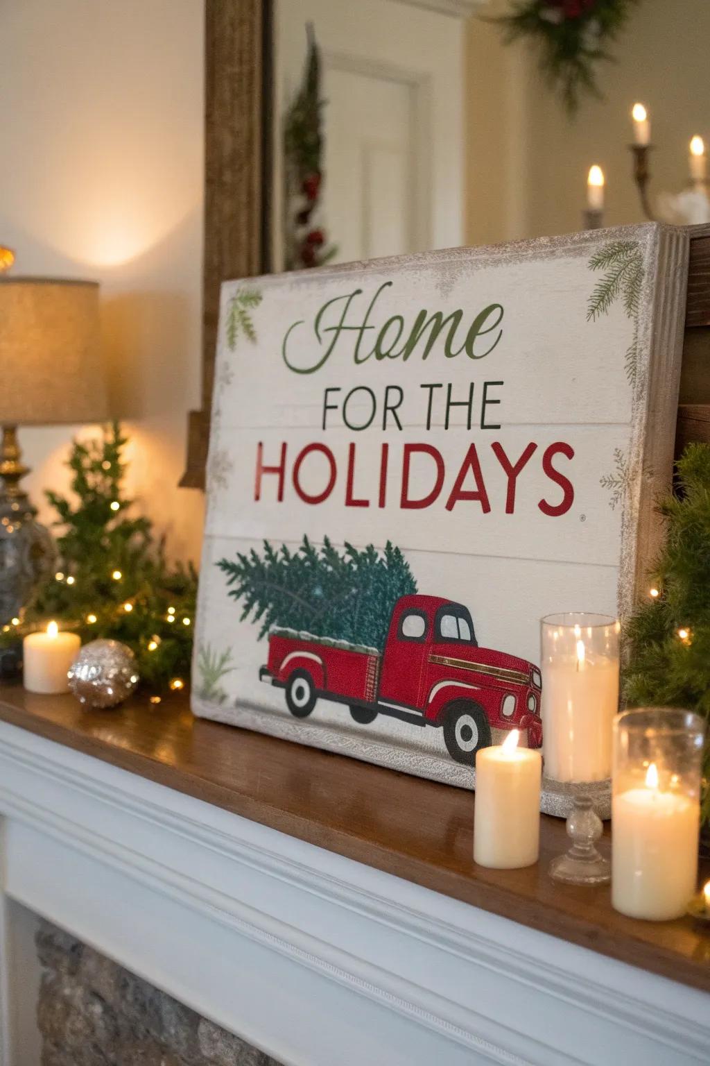Evoke nostalgia with a vintage truck-themed Christmas sign.
