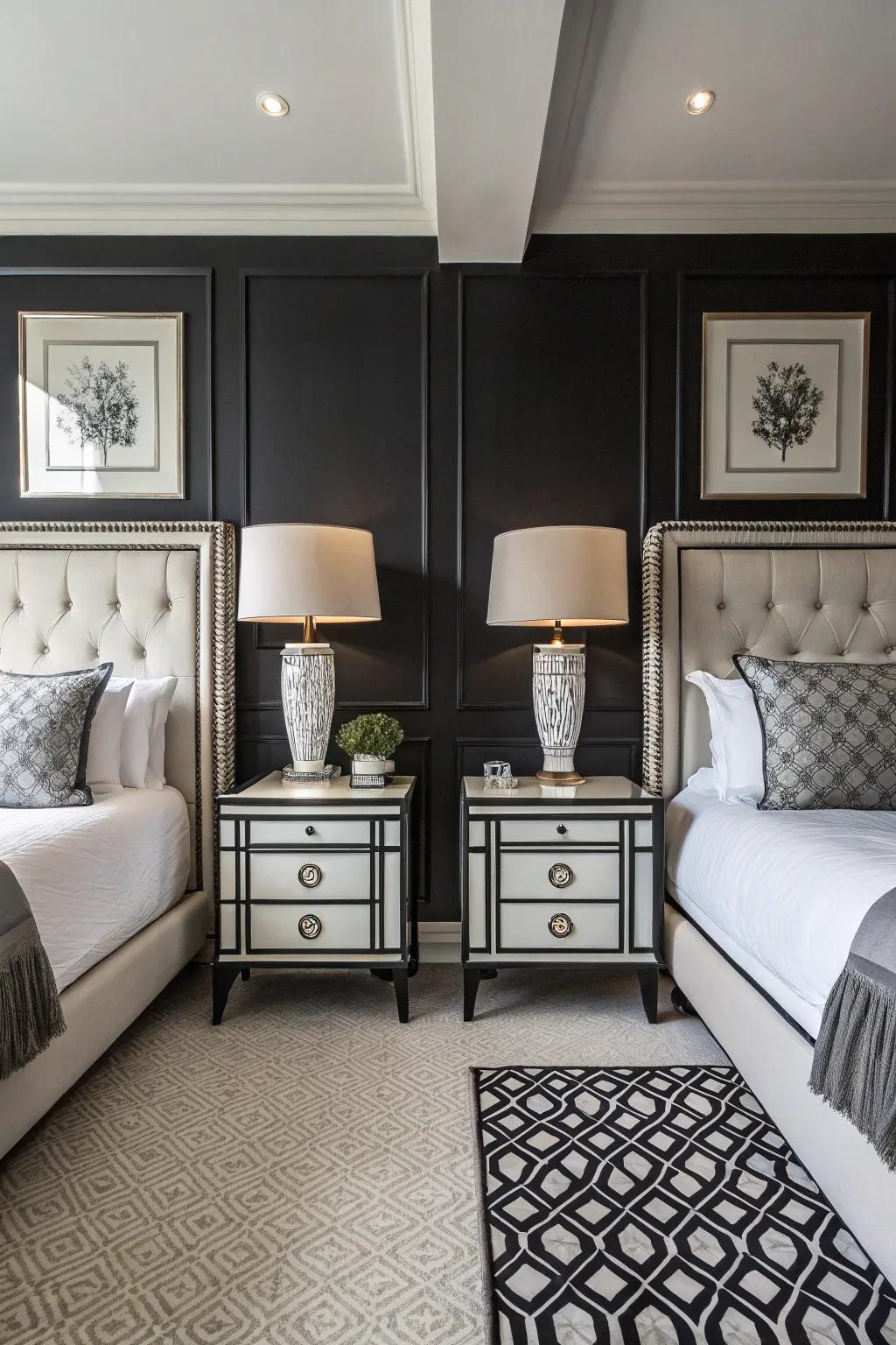 Balanced design introduces harmony to this sophisticated bedroom.