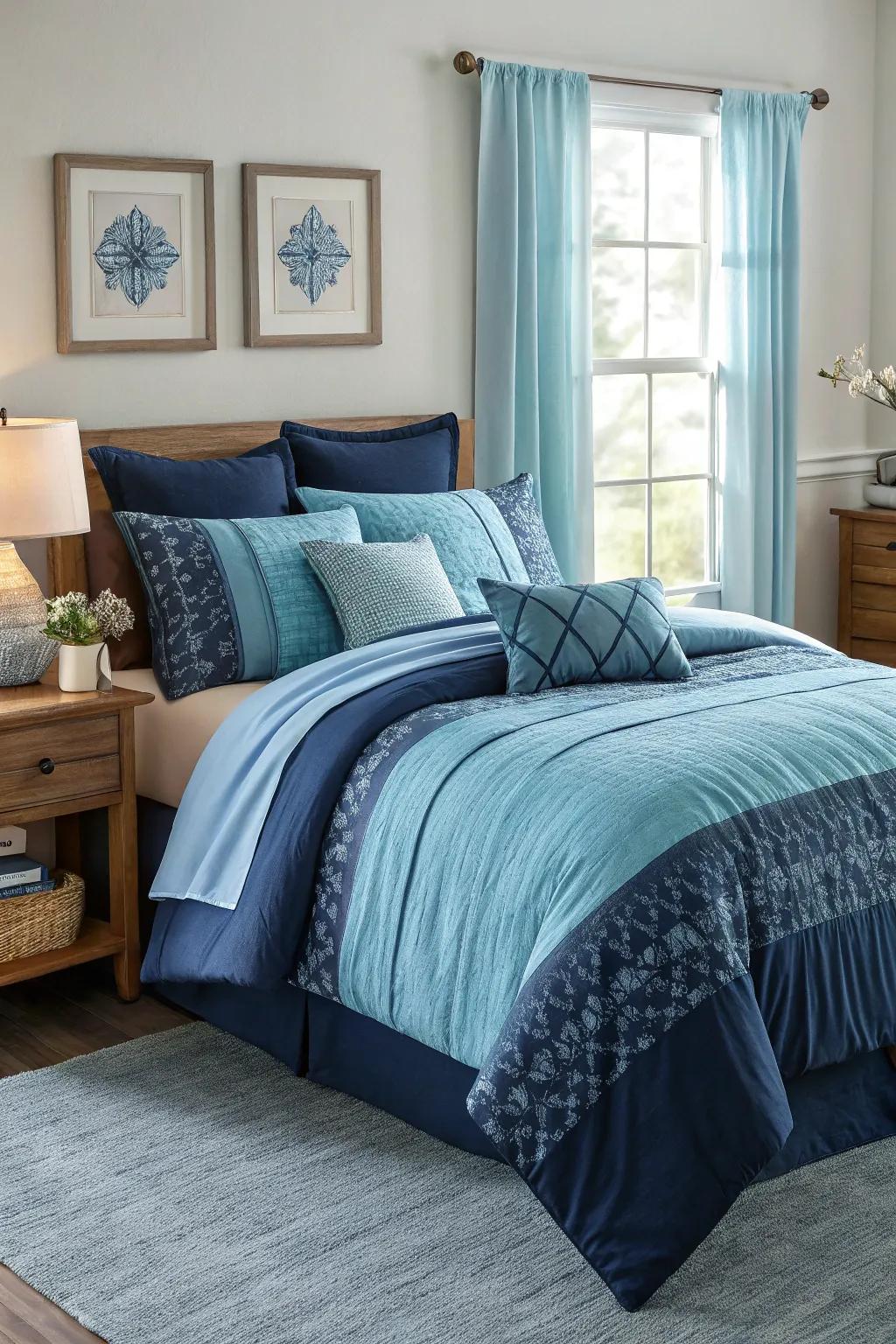 Different shades of azure fashion a personalized shoreline palette.