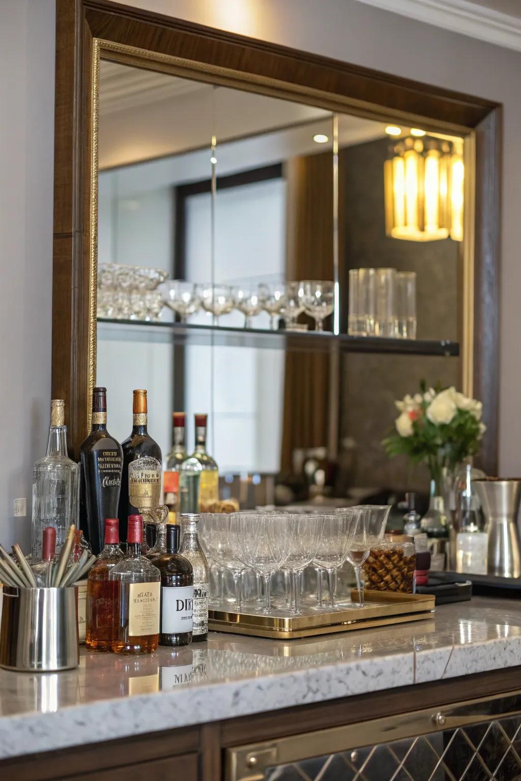 Mirrors enhance depth and elegance in any bar setting.