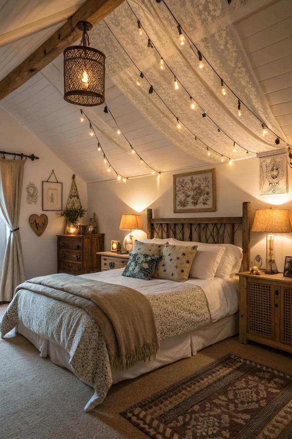 Tiered illumination adds depth and mood to this bedroom.