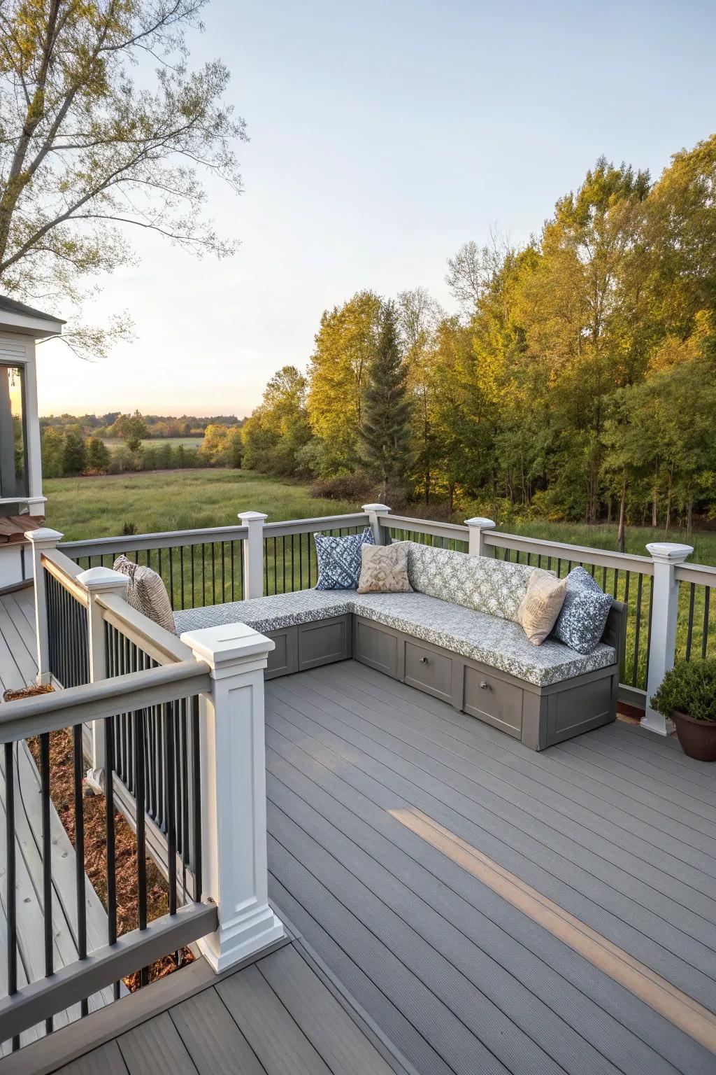 Built-in seating in borders offers practical and stylish deck solutions.