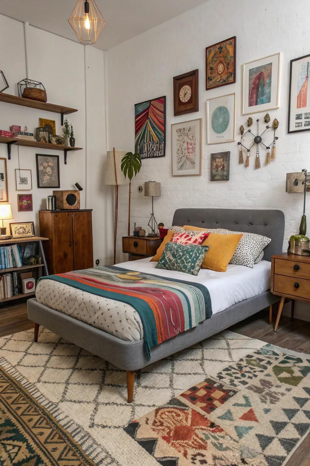Eclectic pieces bring personality and variety to the bedroom.