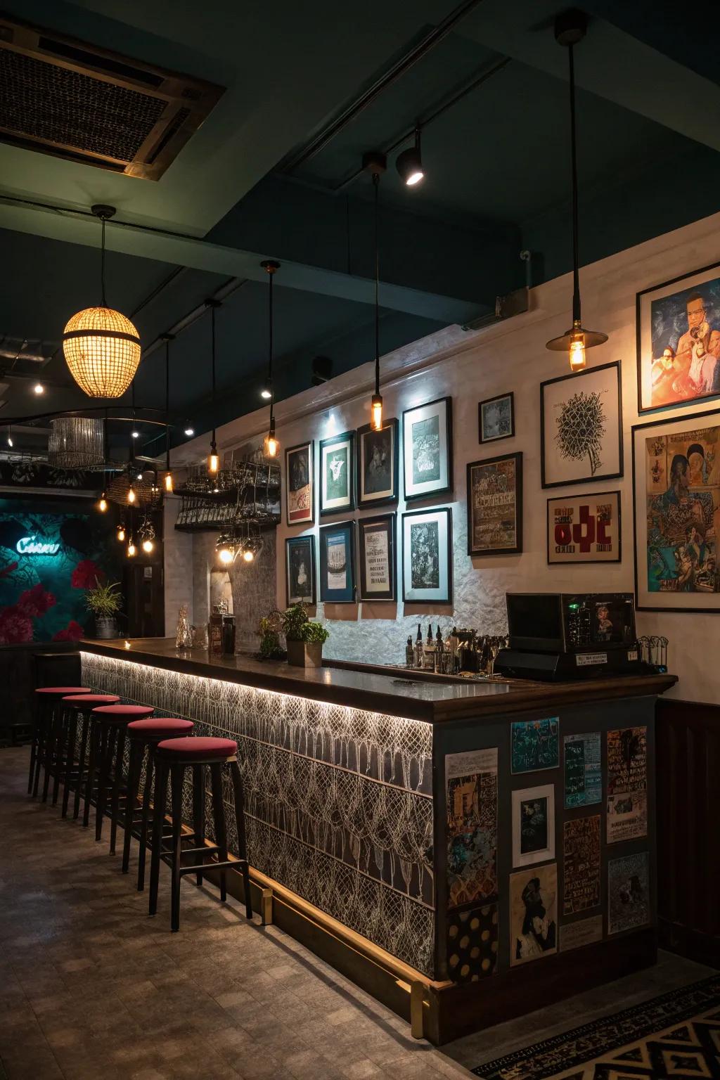 Artistic accents personalize your bar space.