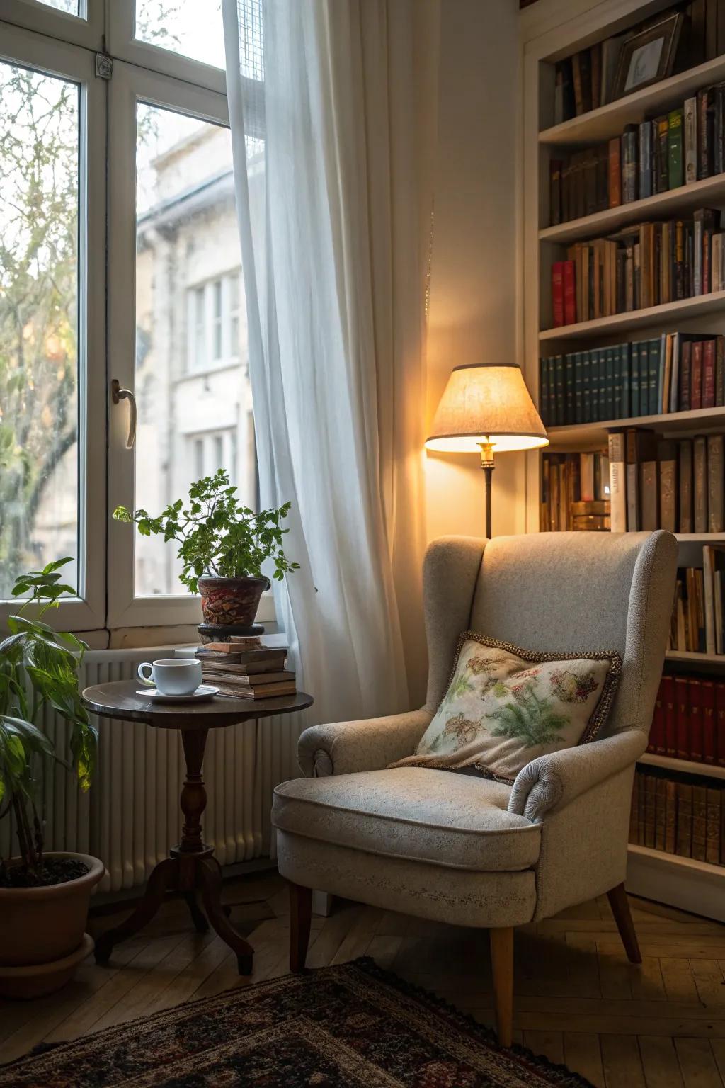 A reading corner delivers a perfect sanctuary for unwinding.