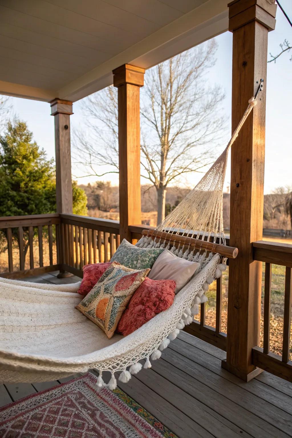 A cozy nook invites relaxation on your country porch.