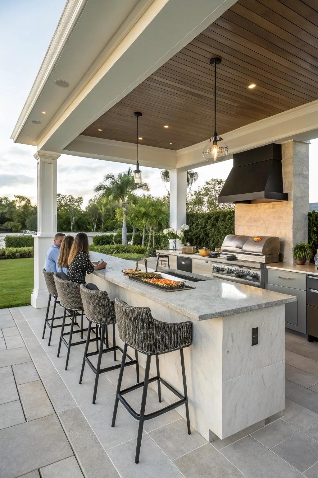 A bar seating area transforms your kitchen into a social center.
