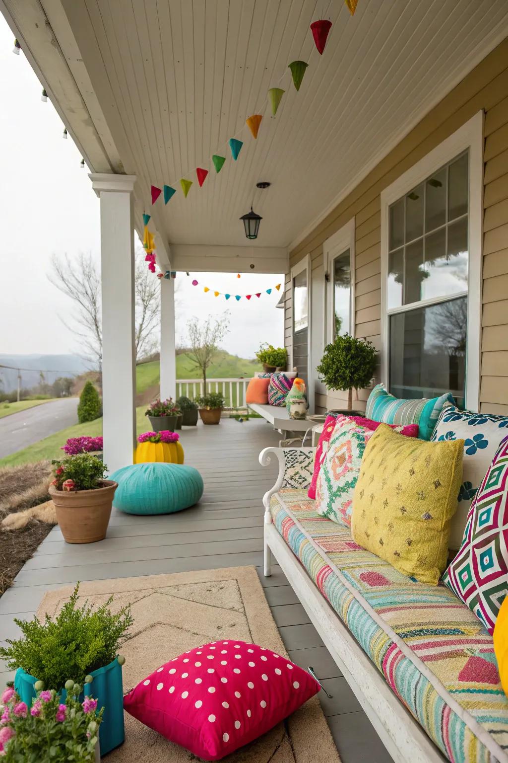Playful elements contribute character and charm to the porch.