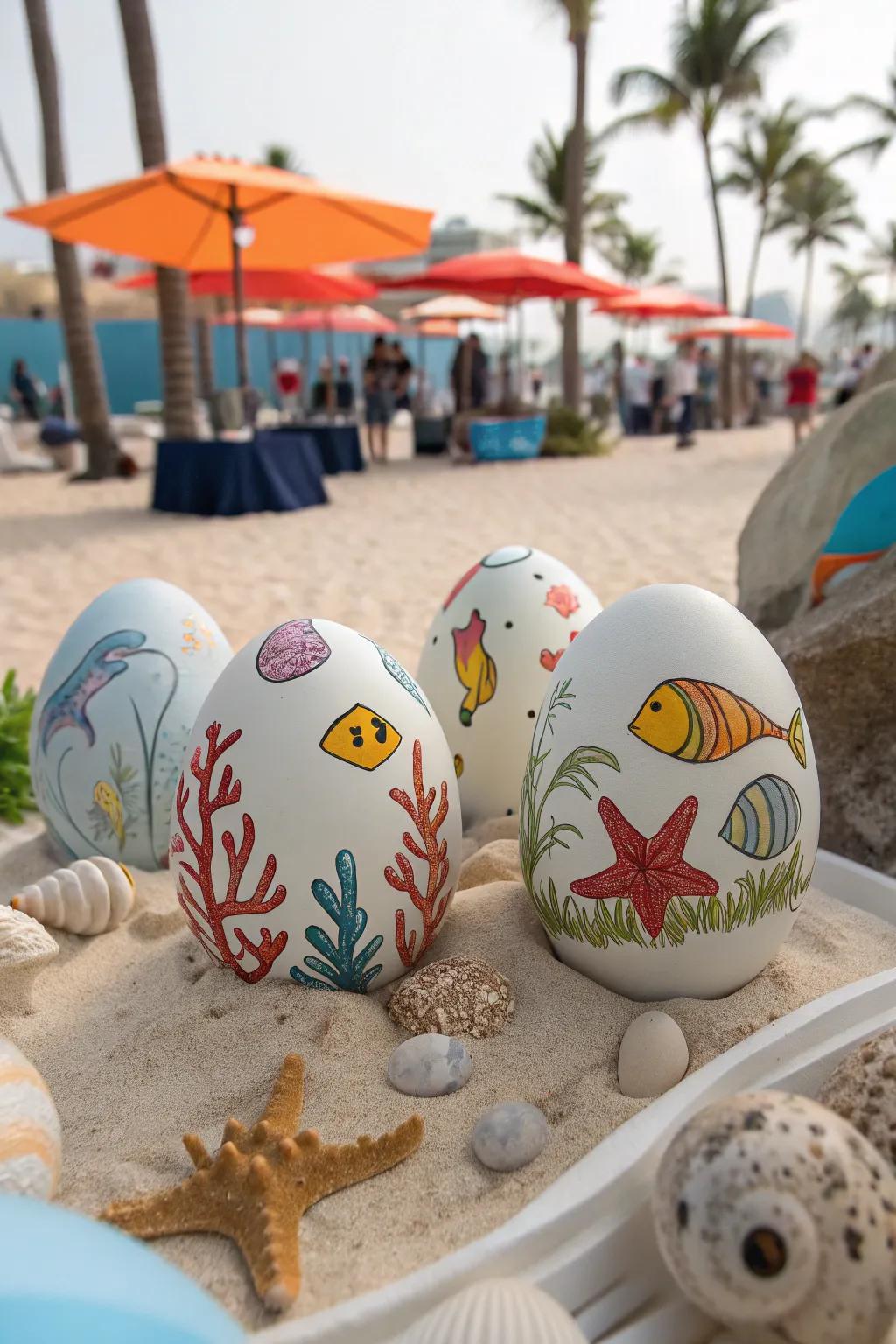 Under the sea eggs giving an oceanic charm.