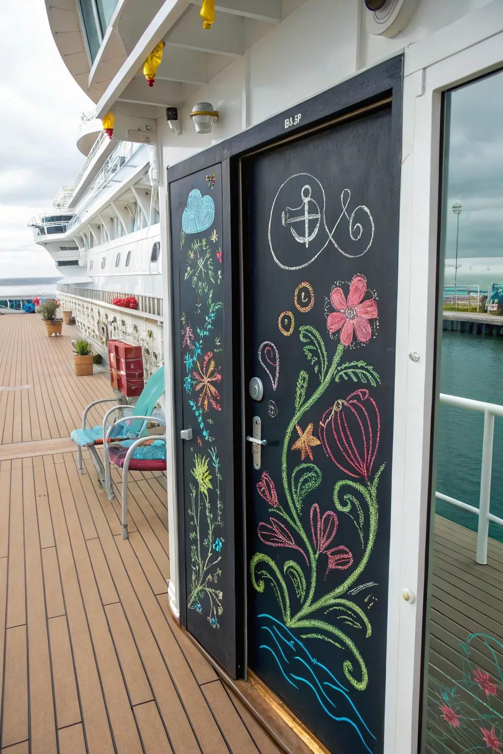 Communicate creativity using a writing board art cruise entrance.