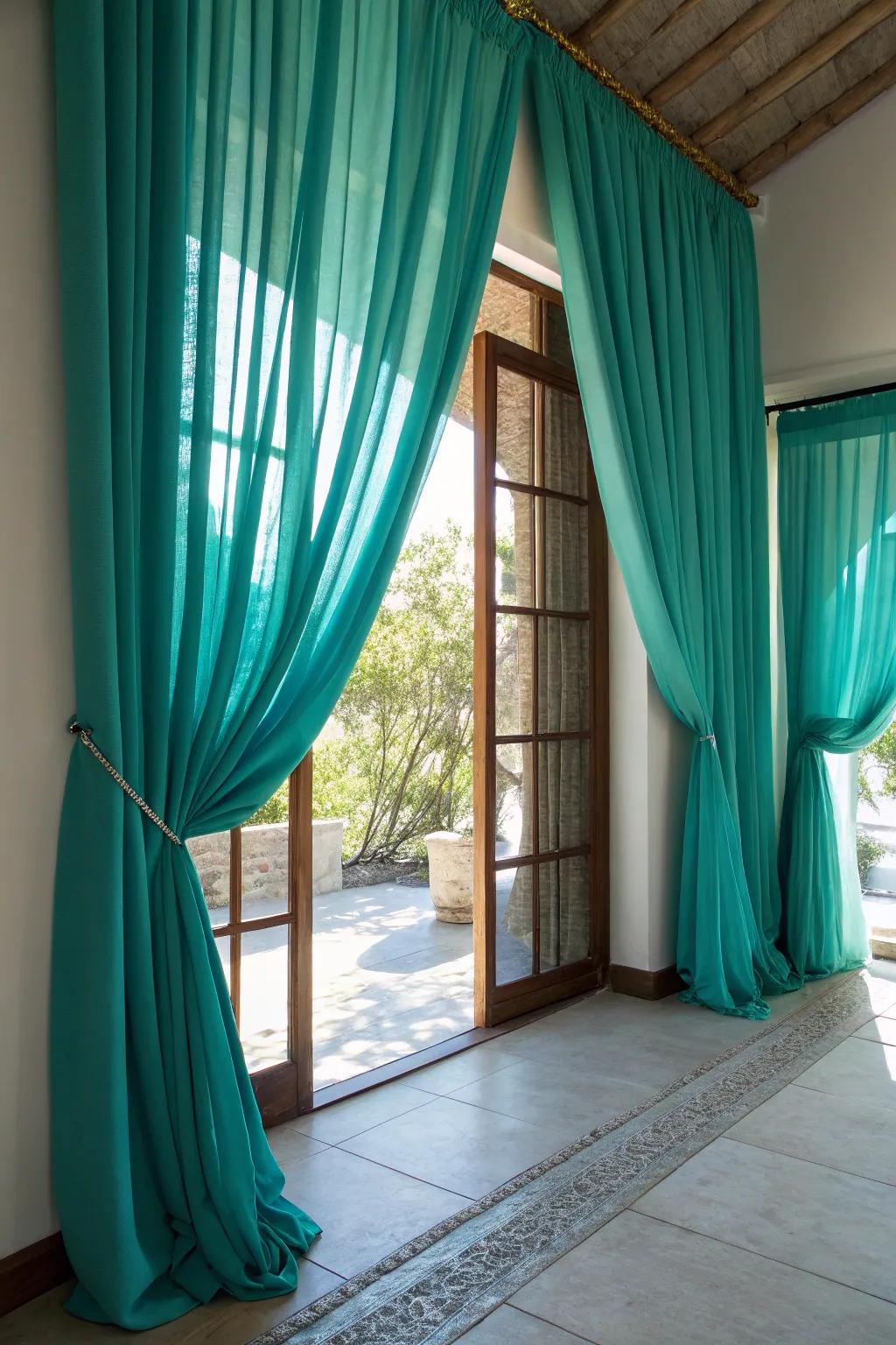 Vibrant curtain color to add a pop to the room.