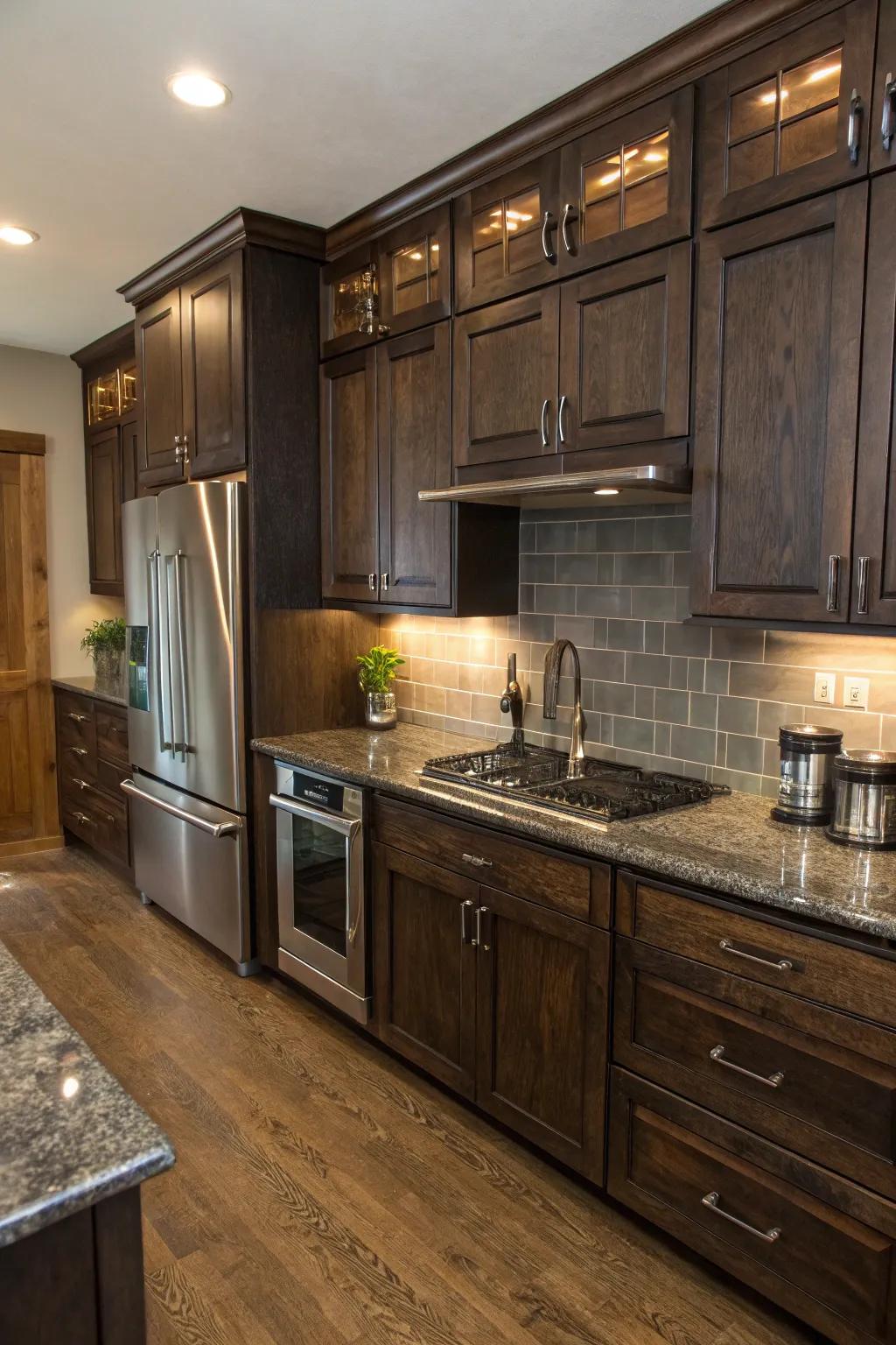 Mixing metal and wood materials introduces texture and complexity.