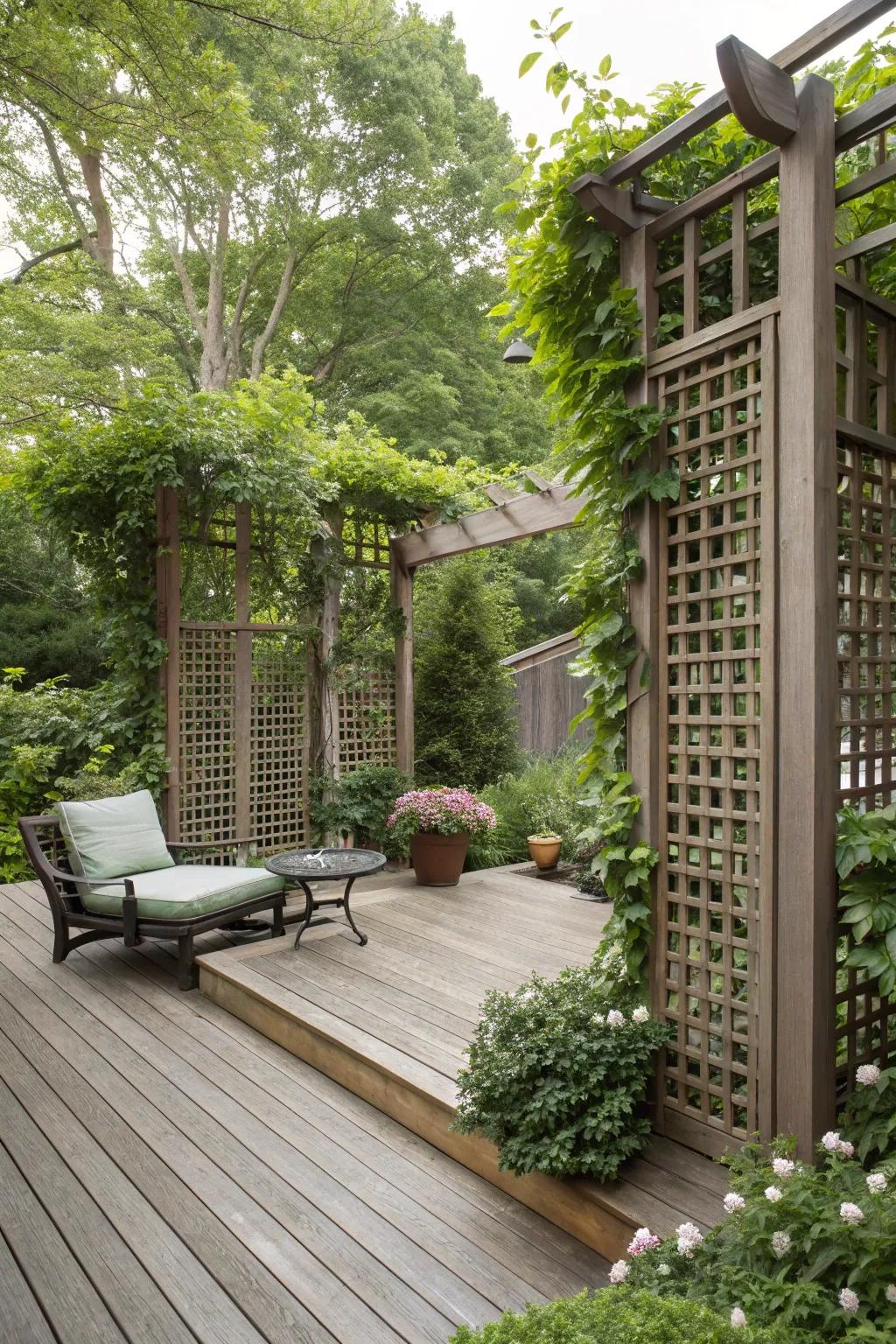A deck offering privacy with chic dividers.