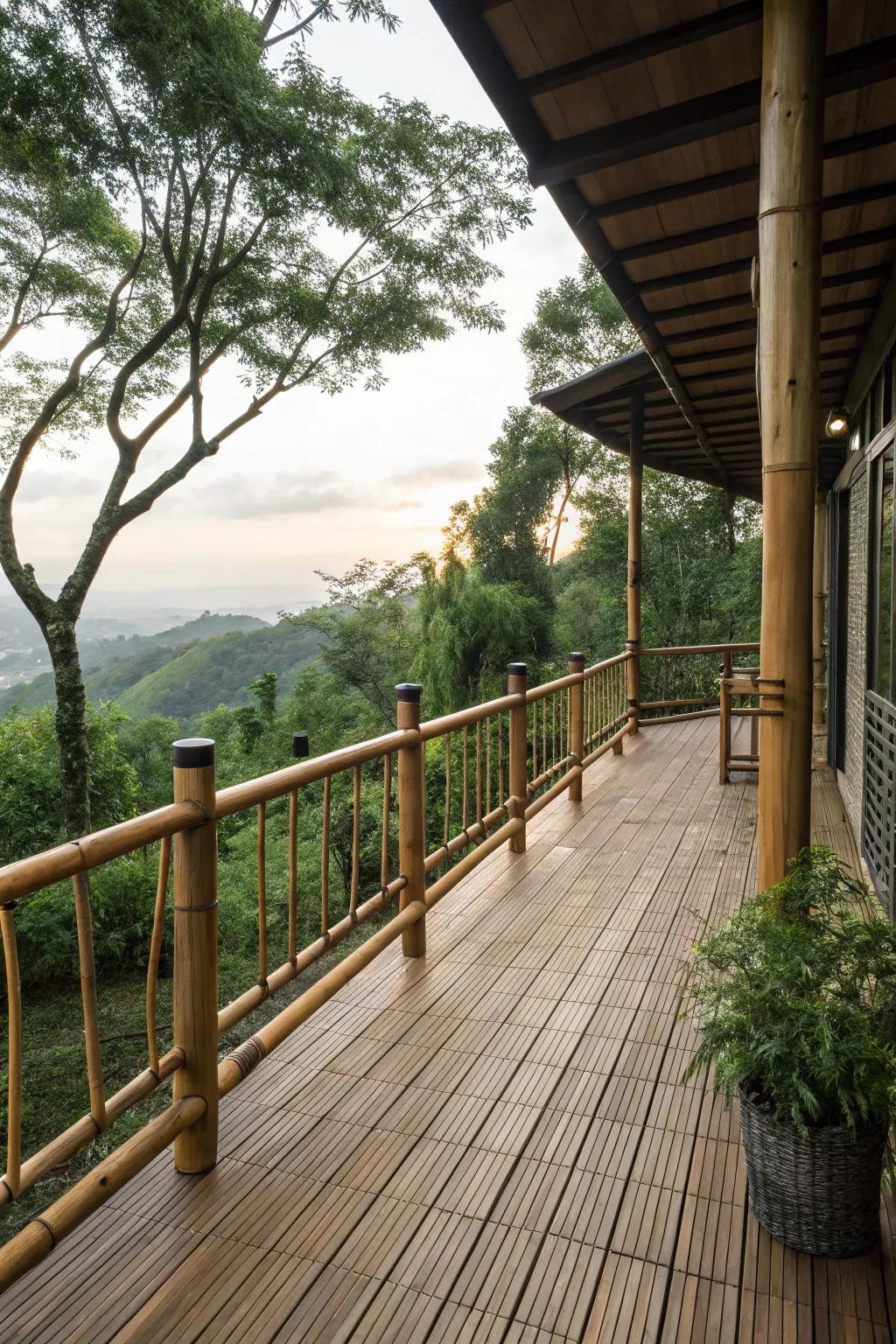 Bamboo railings offer an eco-friendly alternative with tropical charm.