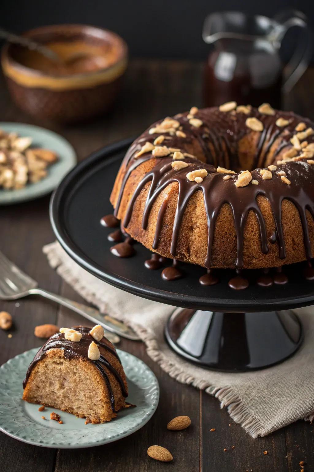 A ring cake featuring a luscious fusion of chocolate and butter from legumes.