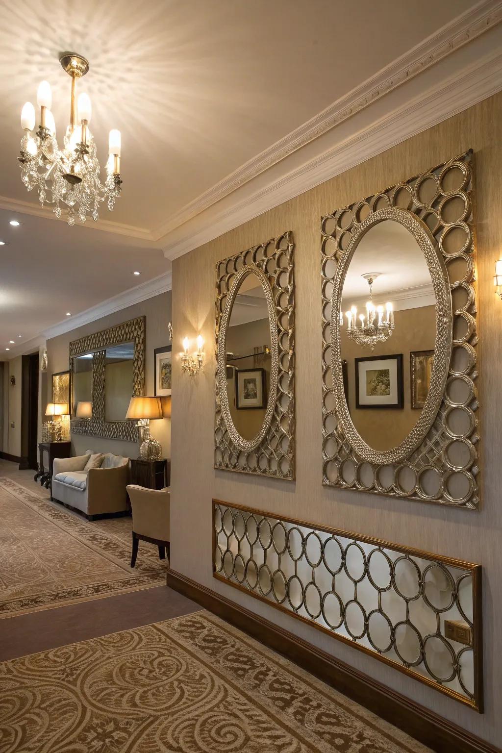 Decorative mirrors cleverly conceal imperfections while infusing style.