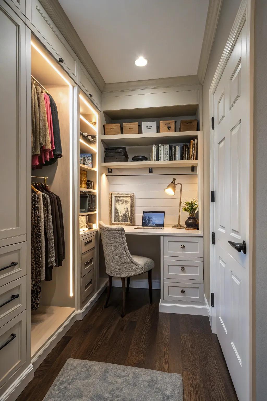 Create a multifunctional space with a built-in desk.