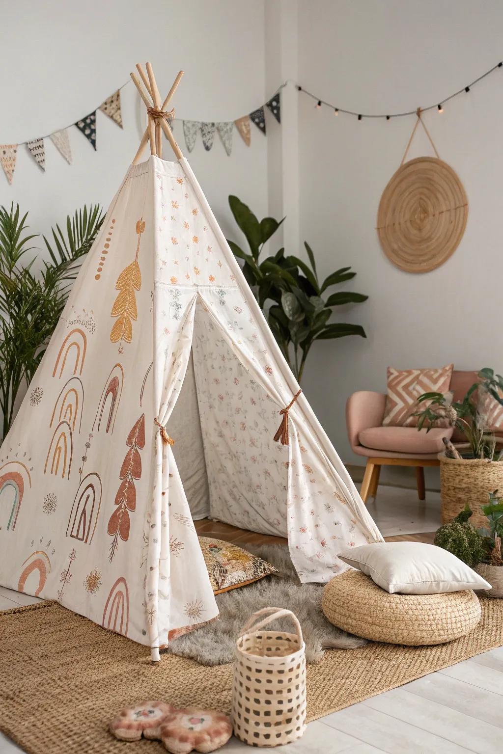 Transform your space with a changeable material tent—Scandinavian simplicity meets boho charm for endless style.