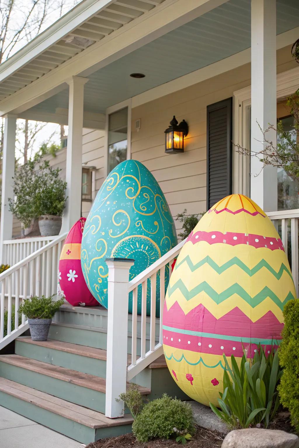 Giant eggs establish a playful and striking display.
