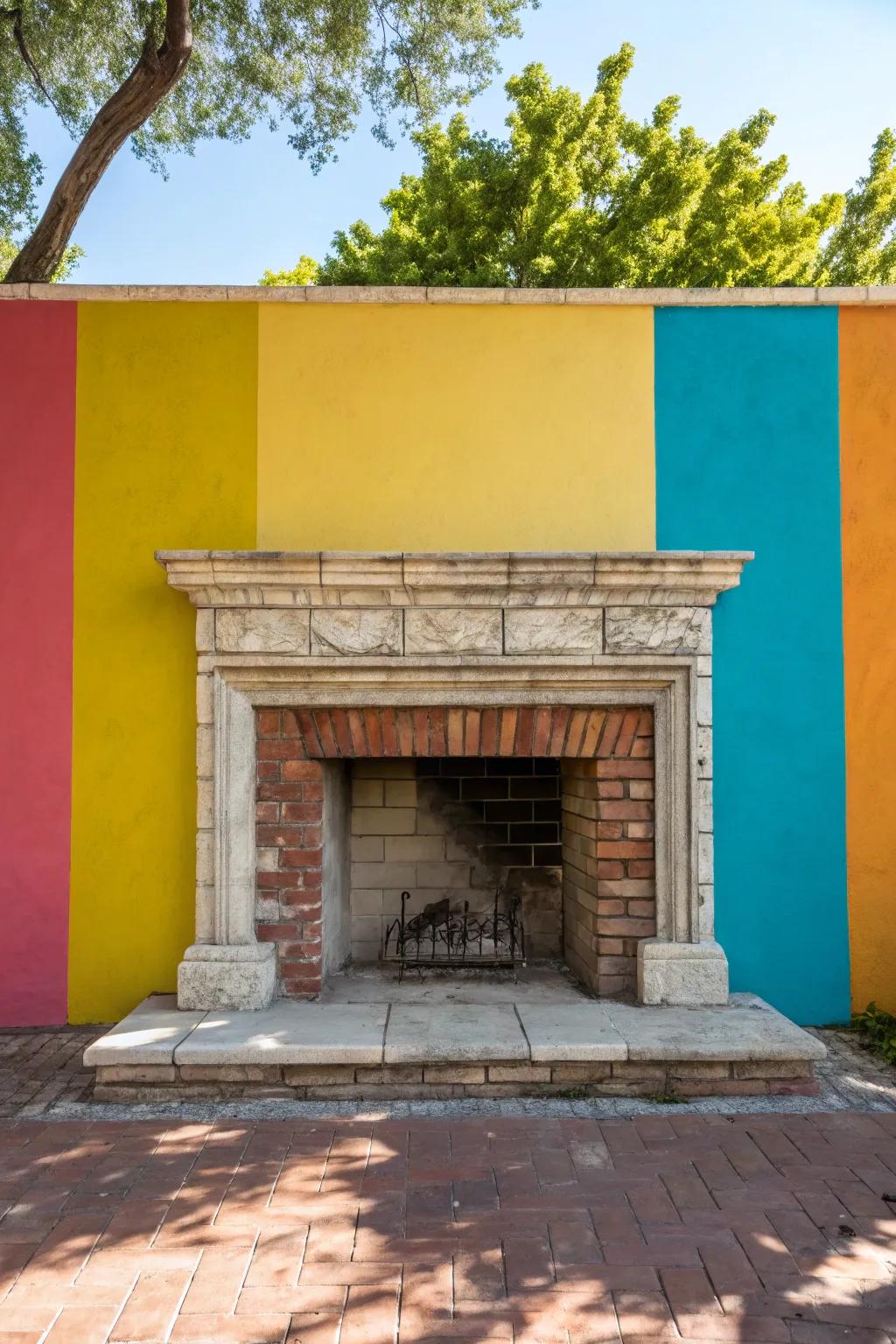 Incorporate a stroke of color using a painted fireplace backdrop.