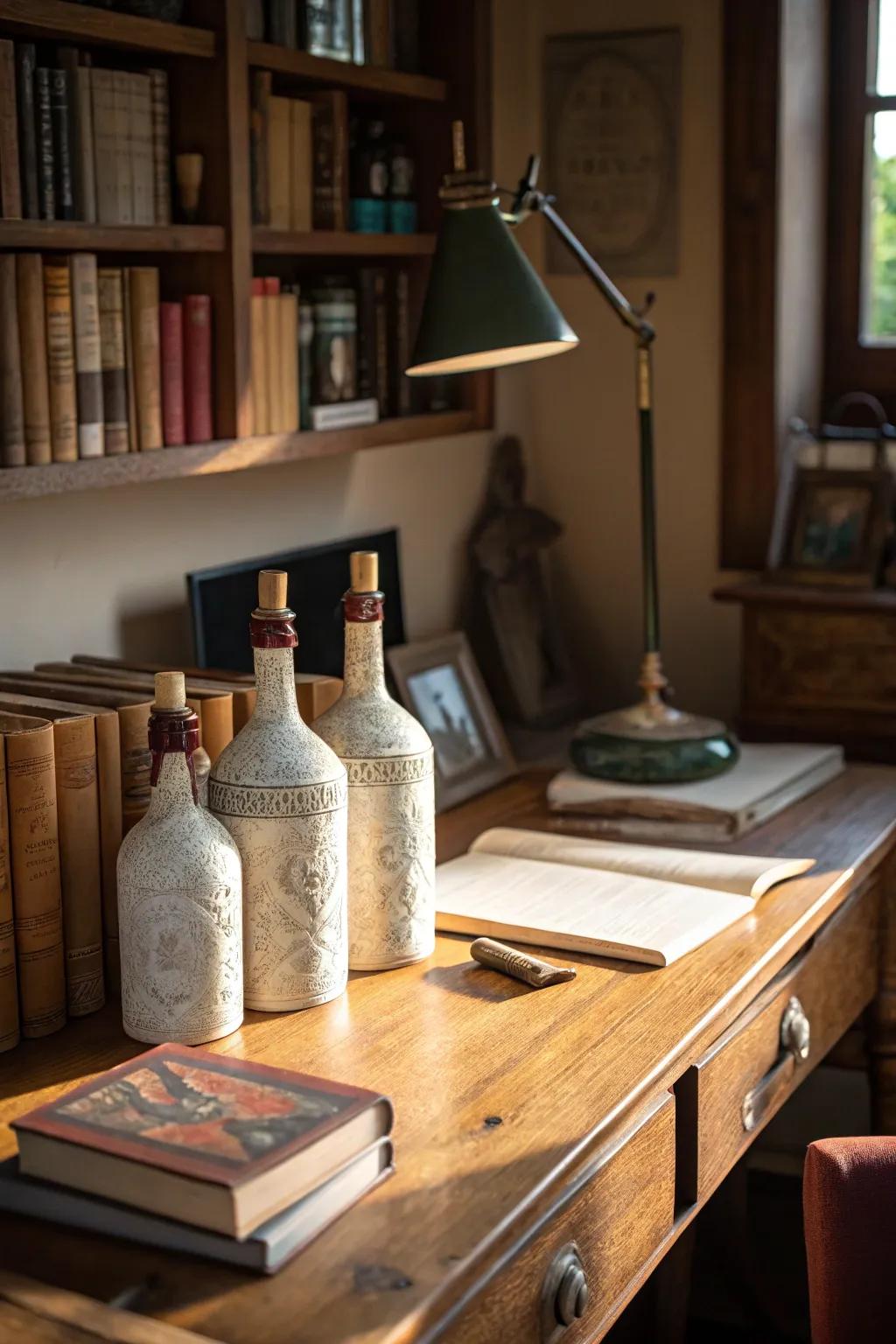 Achieve an artisanal look with faux pottery bottle finishes.