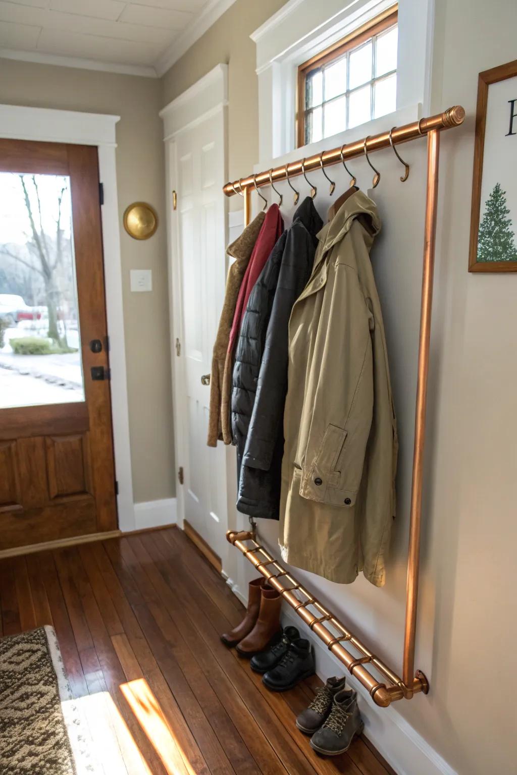 Create an industrial vibe with a DIY copper pipe rack.