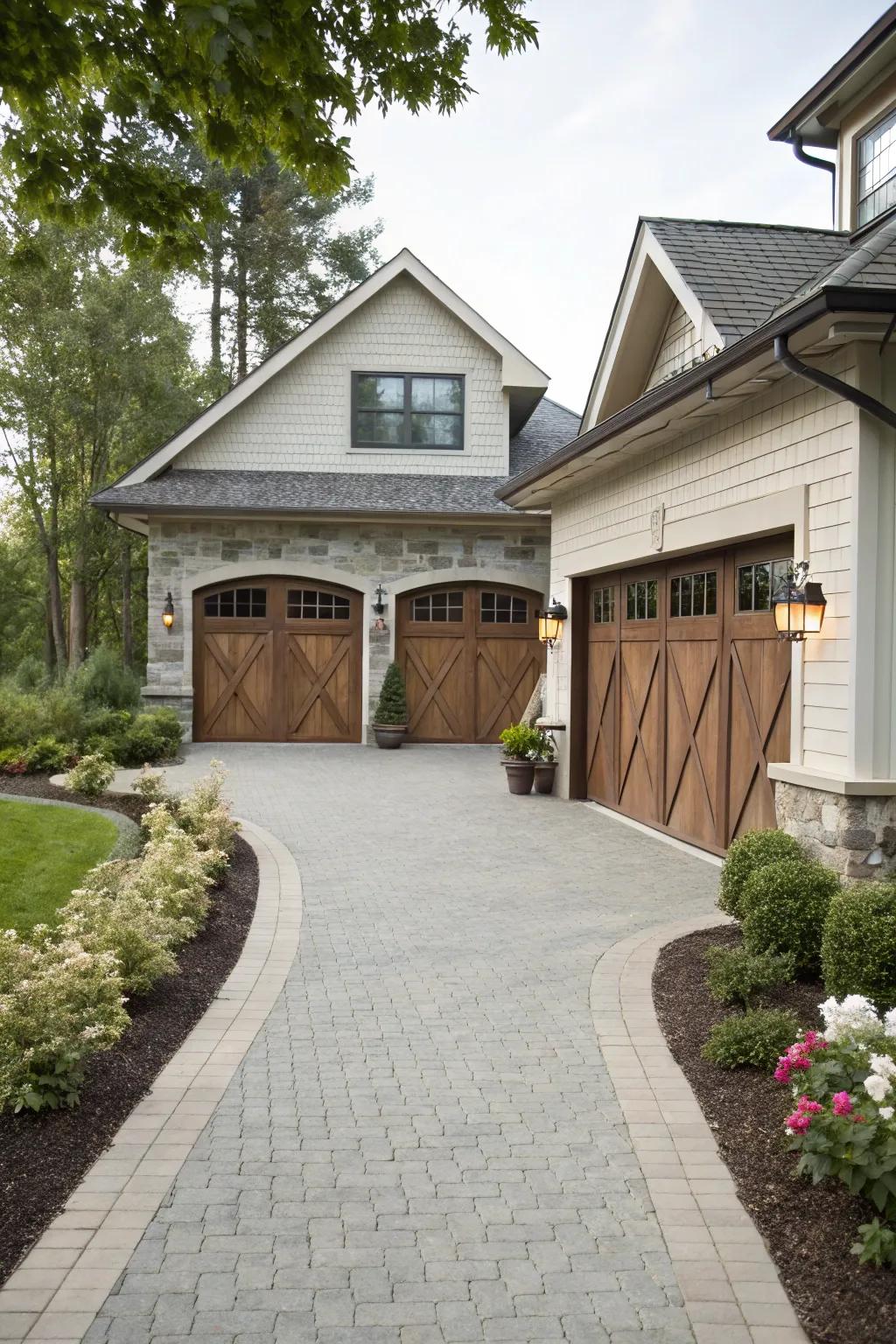 Elegant garage doors elevate the home's exterior.