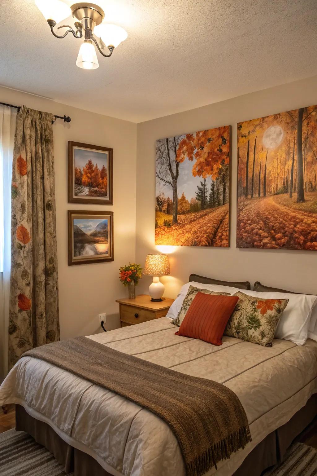 Autumn artwork brings seasonal beauty to your bedroom.