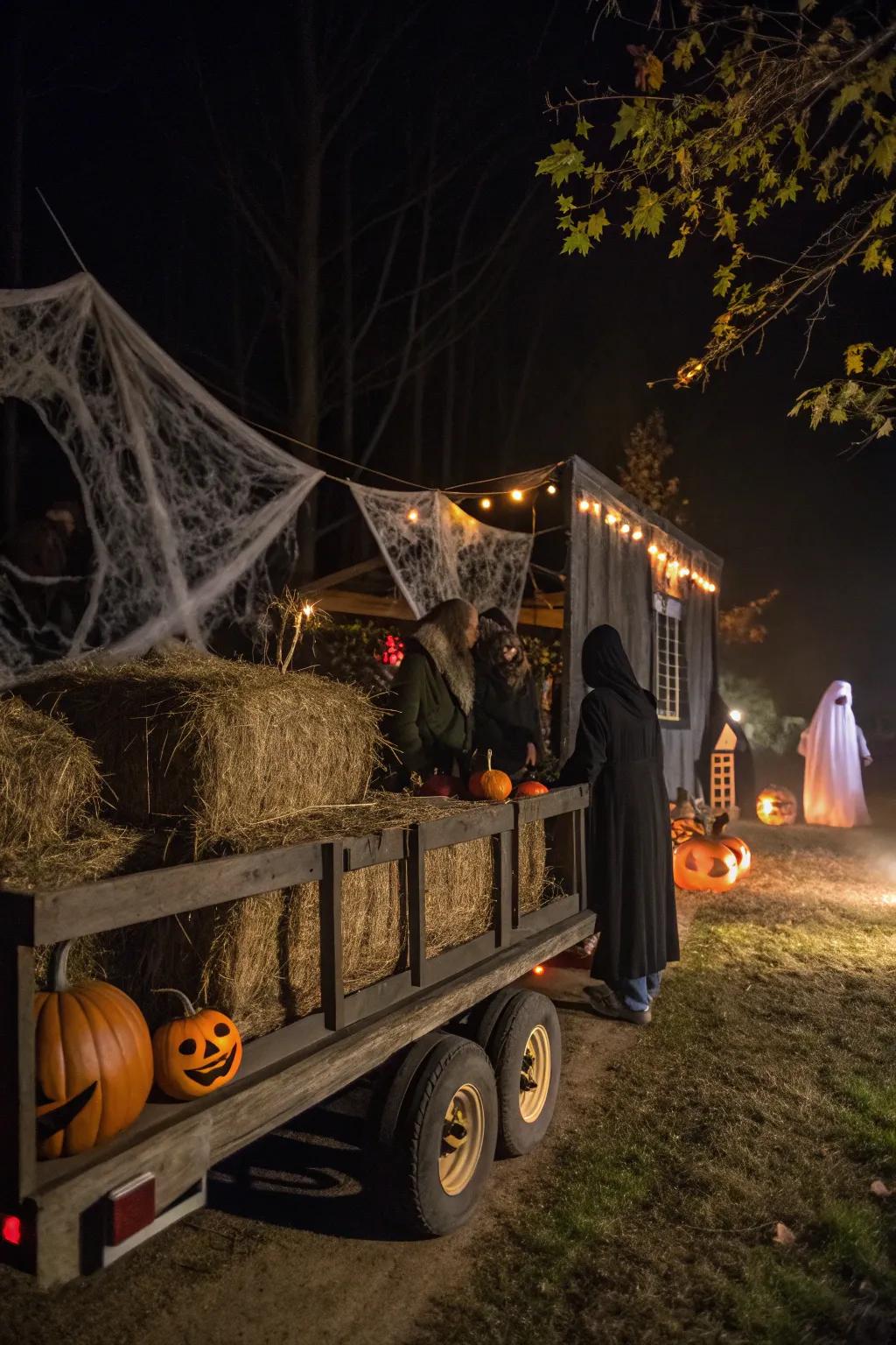 An exciting spooky hayride experience.