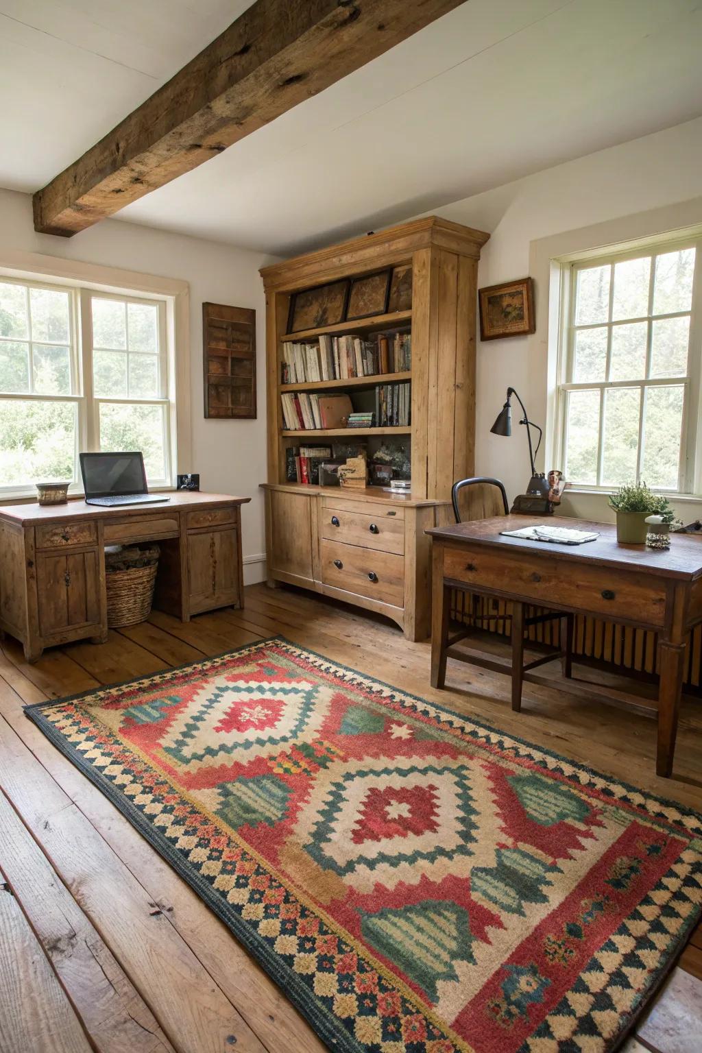 Eclectic rugs bring color and personality.