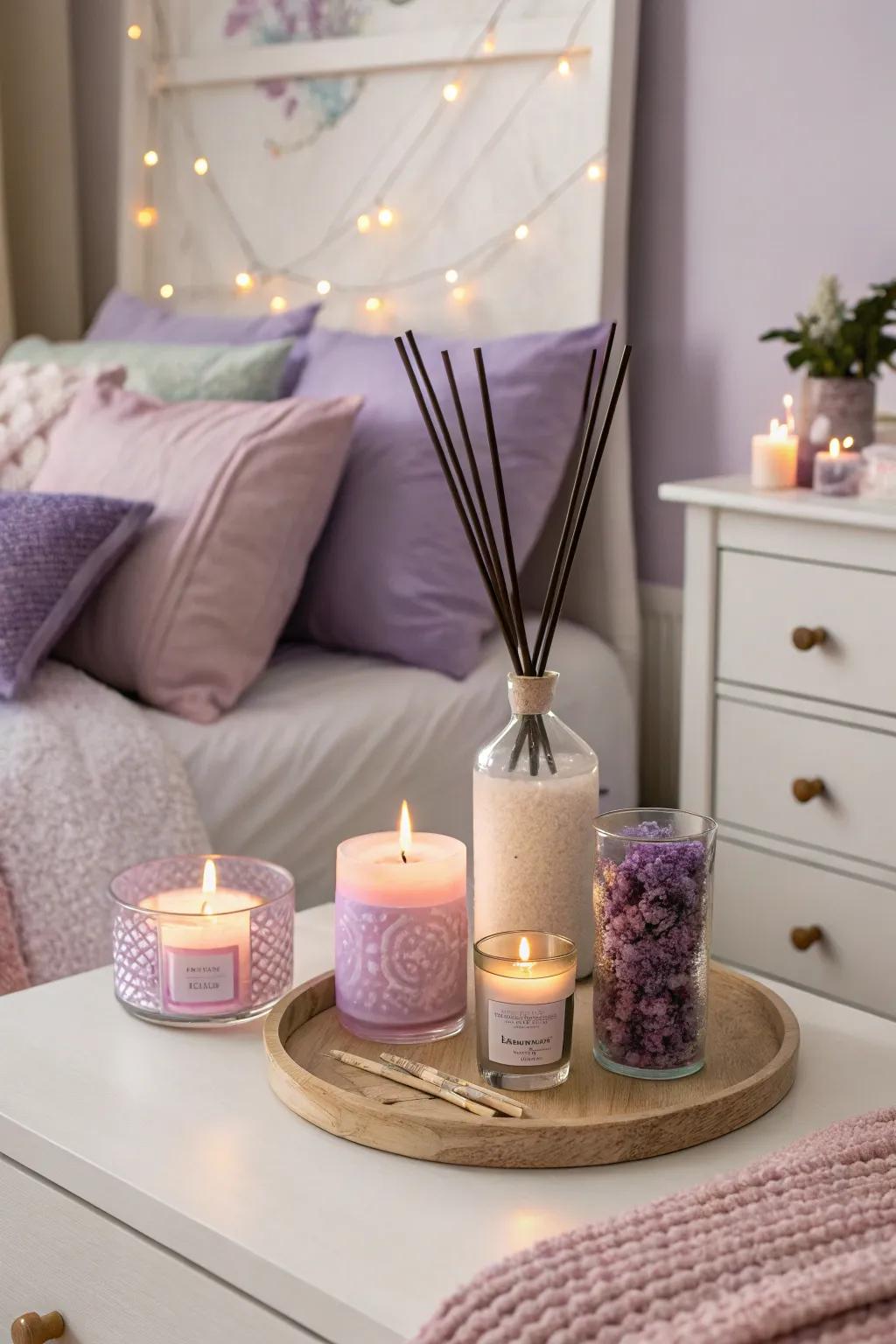 Soft scents like lavender improve relaxation and sleep.