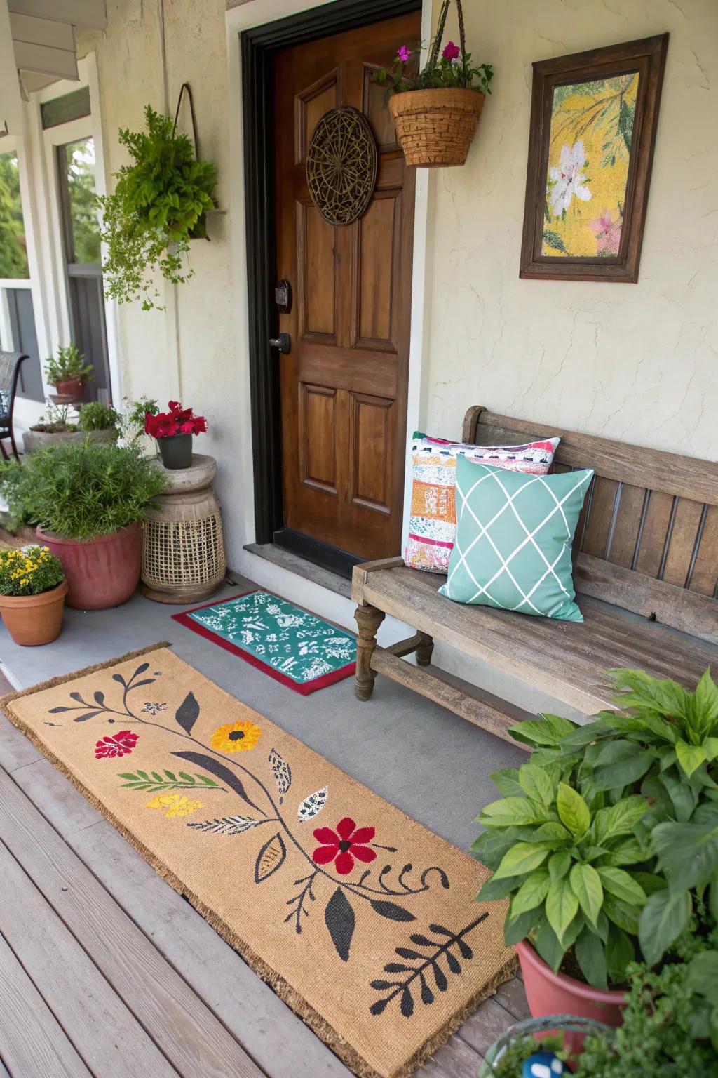 A DIY doormat with personal, handmade designs.