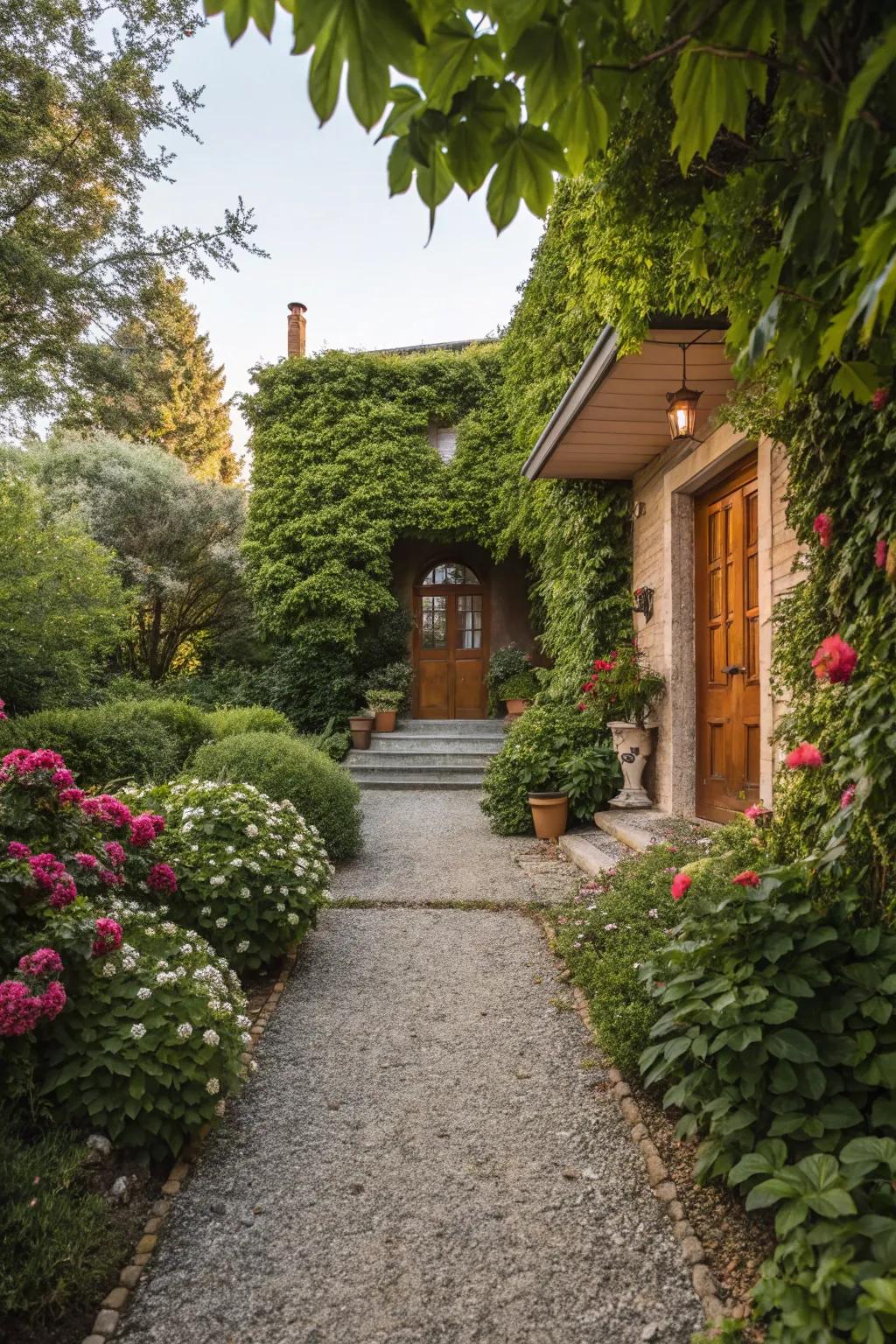 Gravel pathways add rustic charm and a sensory experience.