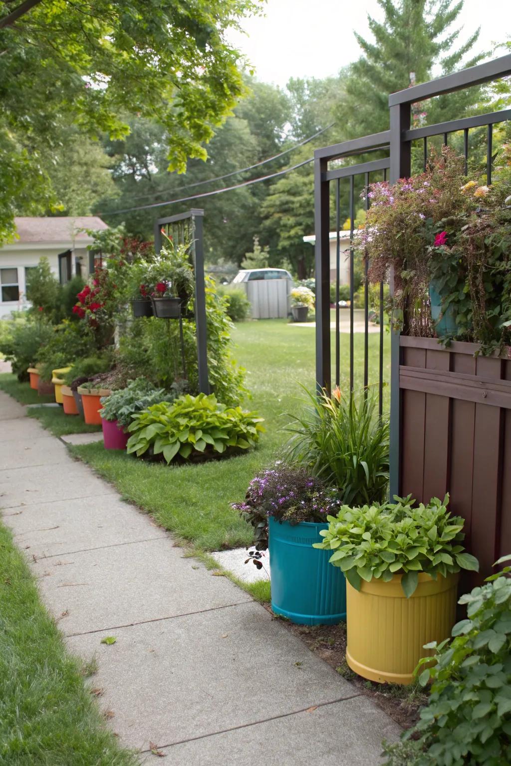 Container gardens provide versatile and movable privacy options.