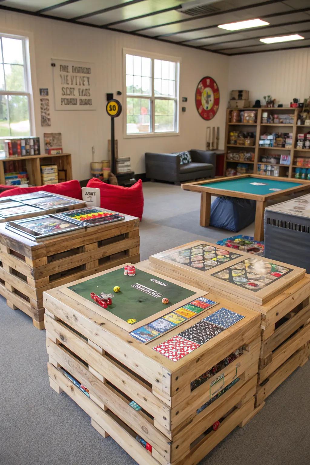 Skid tables offer rustic style and practicality.