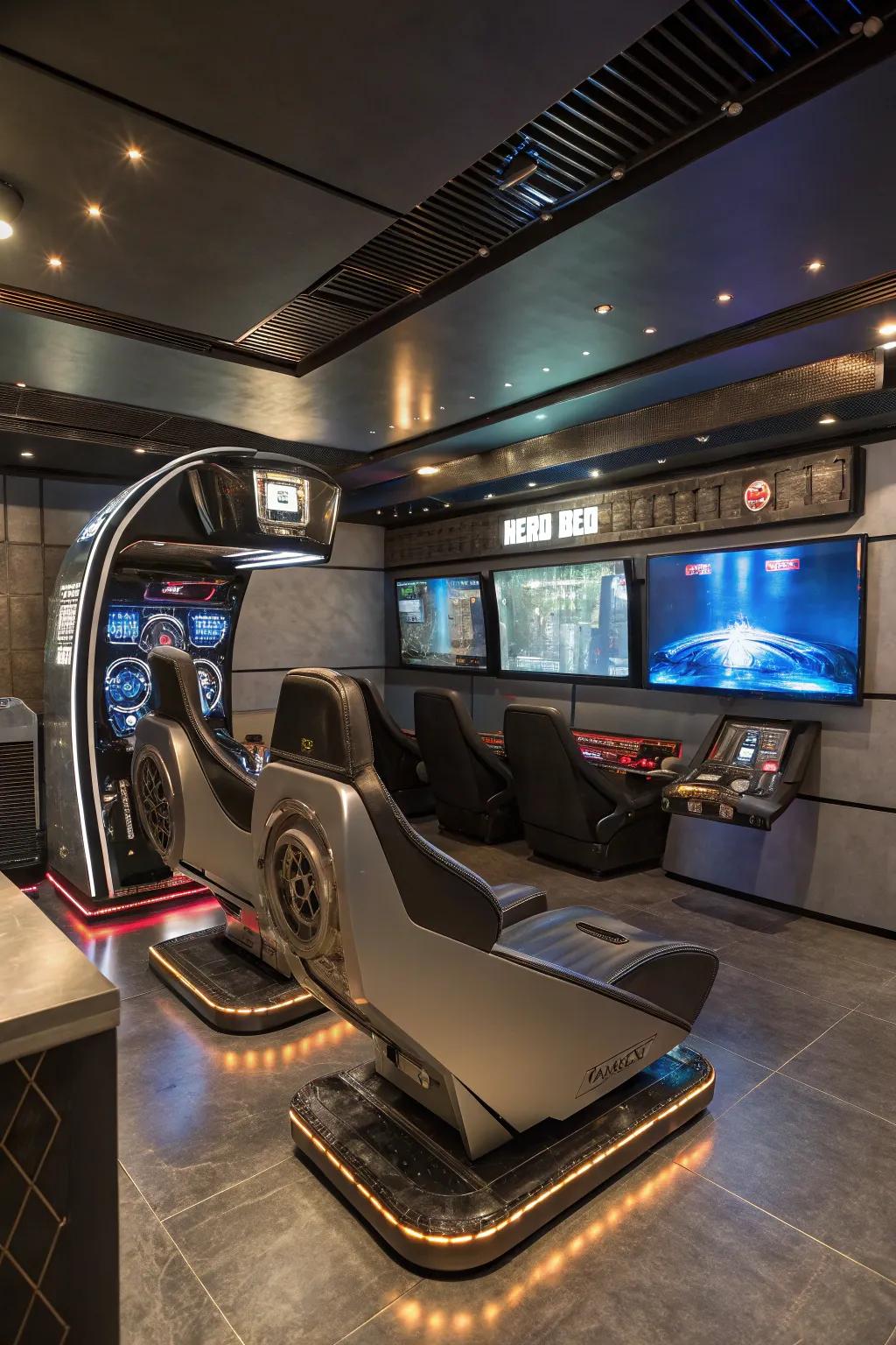 A modern theme transforms this space into a tech enthusiast's haven.