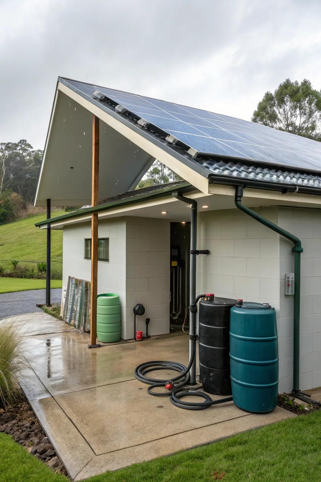 A sustainable garage featuring eco-friendly elements.
