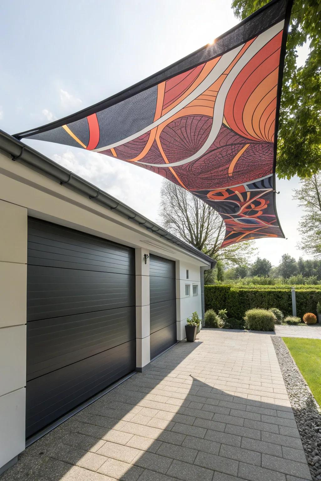 Dynamic and modern shade sail awning.