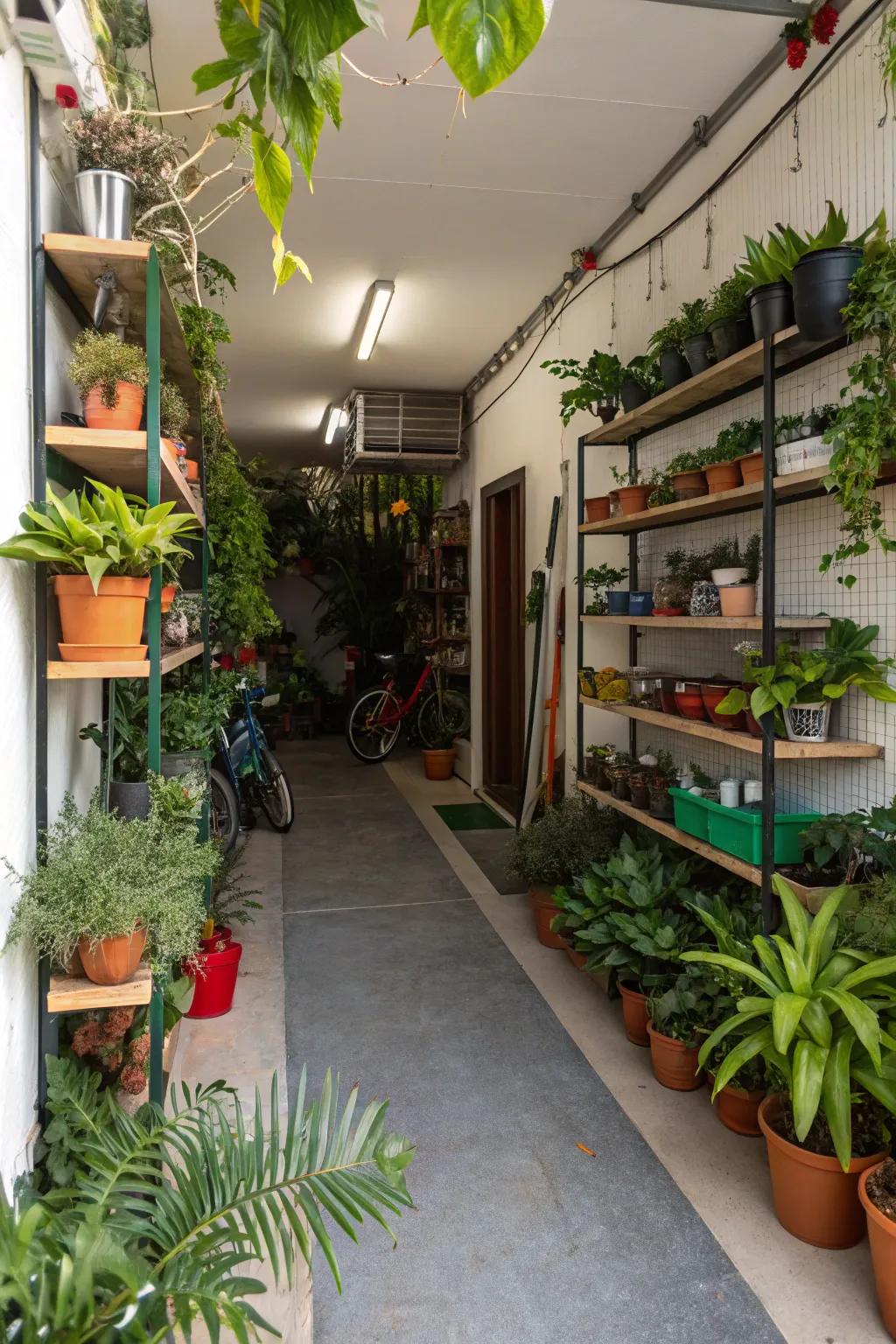 Greenery adds life to your garage.