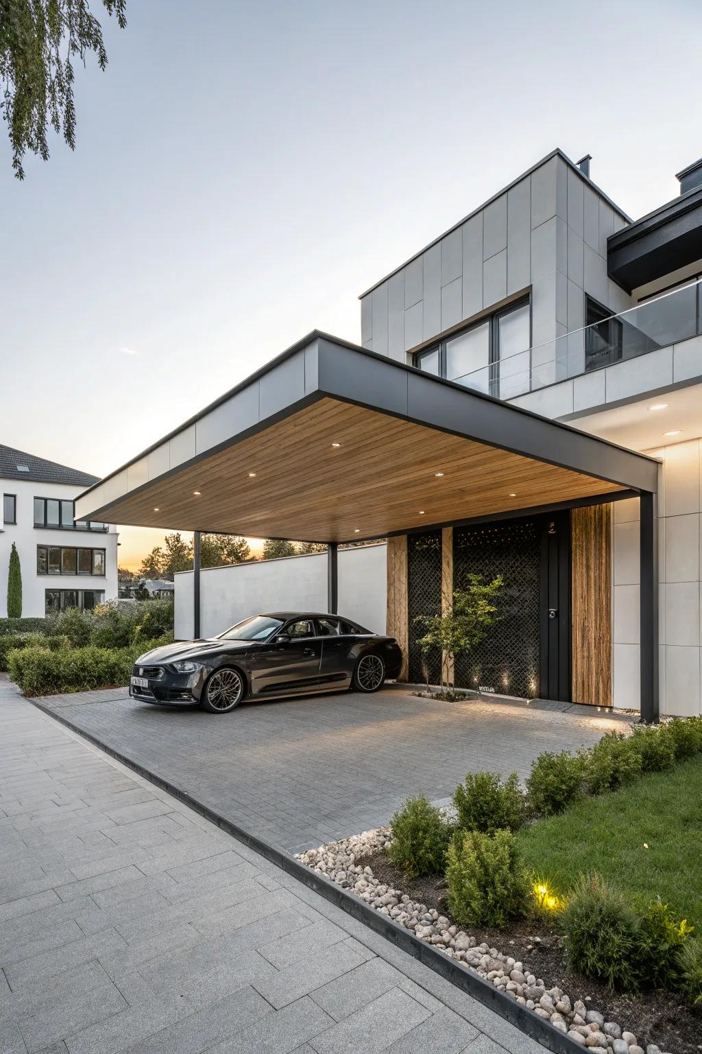 A contemporary projecting element adds bold style to the garage.