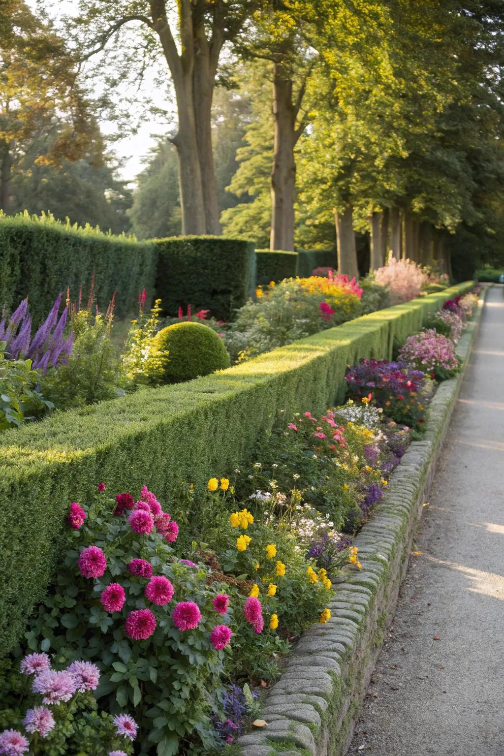 Hedges present natural and verdant garden perimeters.