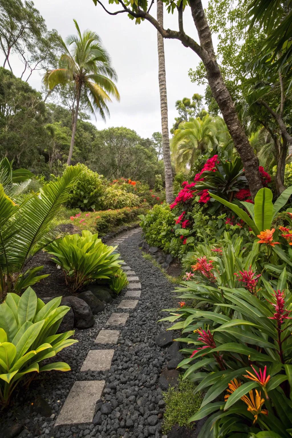 Fashion visual theatrics in your tropical garden with stone fragments.