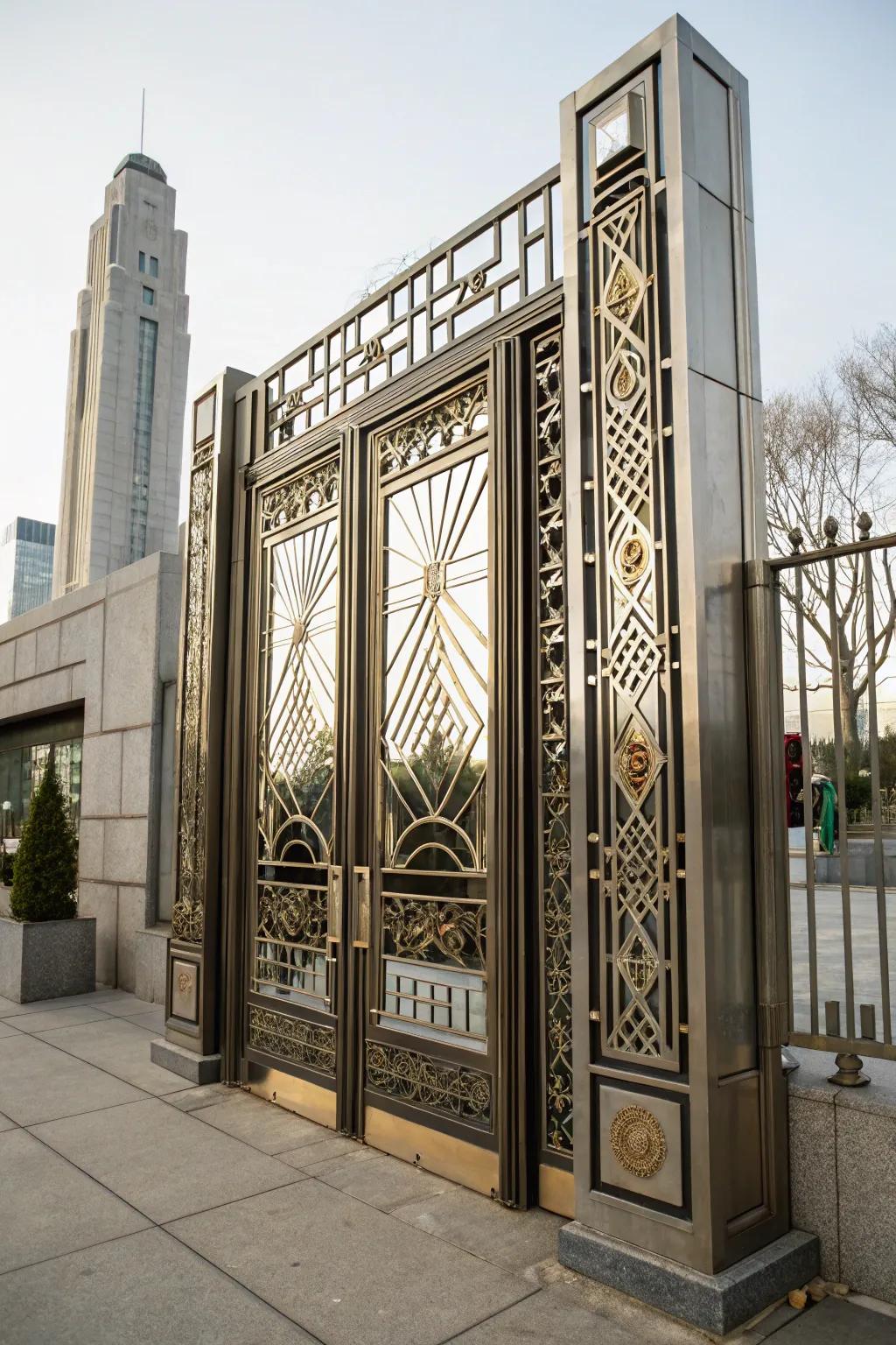 An art deco gate bringing a touch of 1920s glamour.