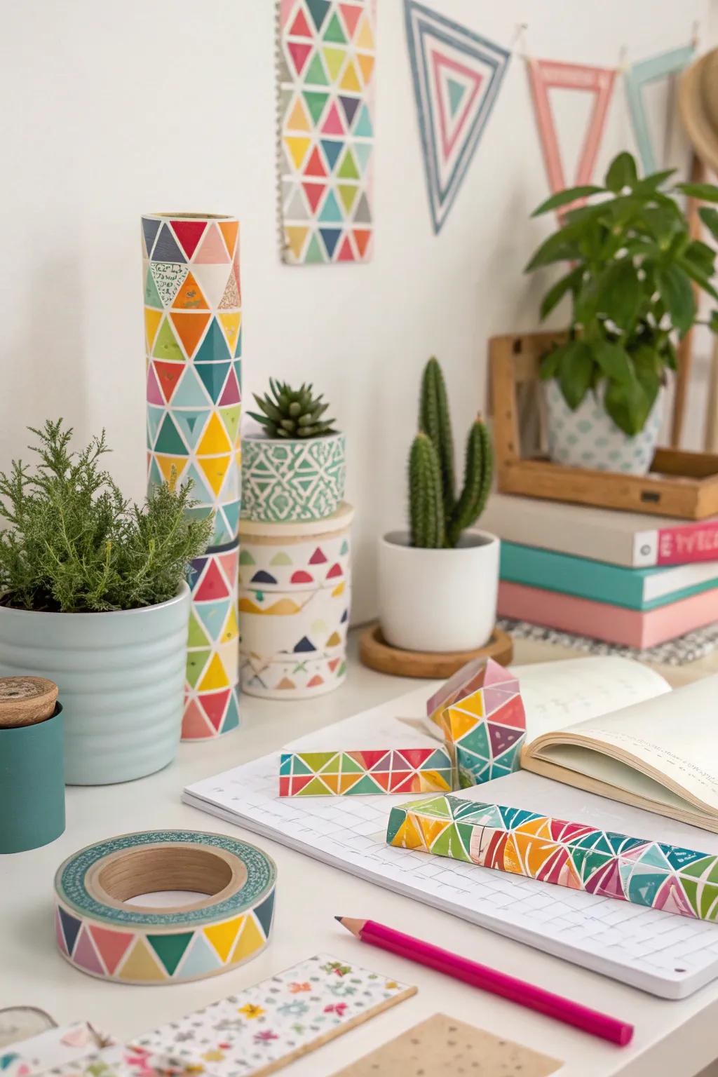 Washi tape lets you create playful, temporary geometric designs.