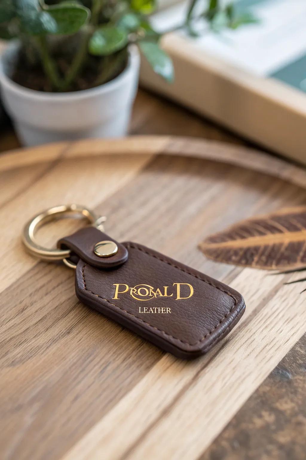A customized leather key fob that adds a dash of elegance.