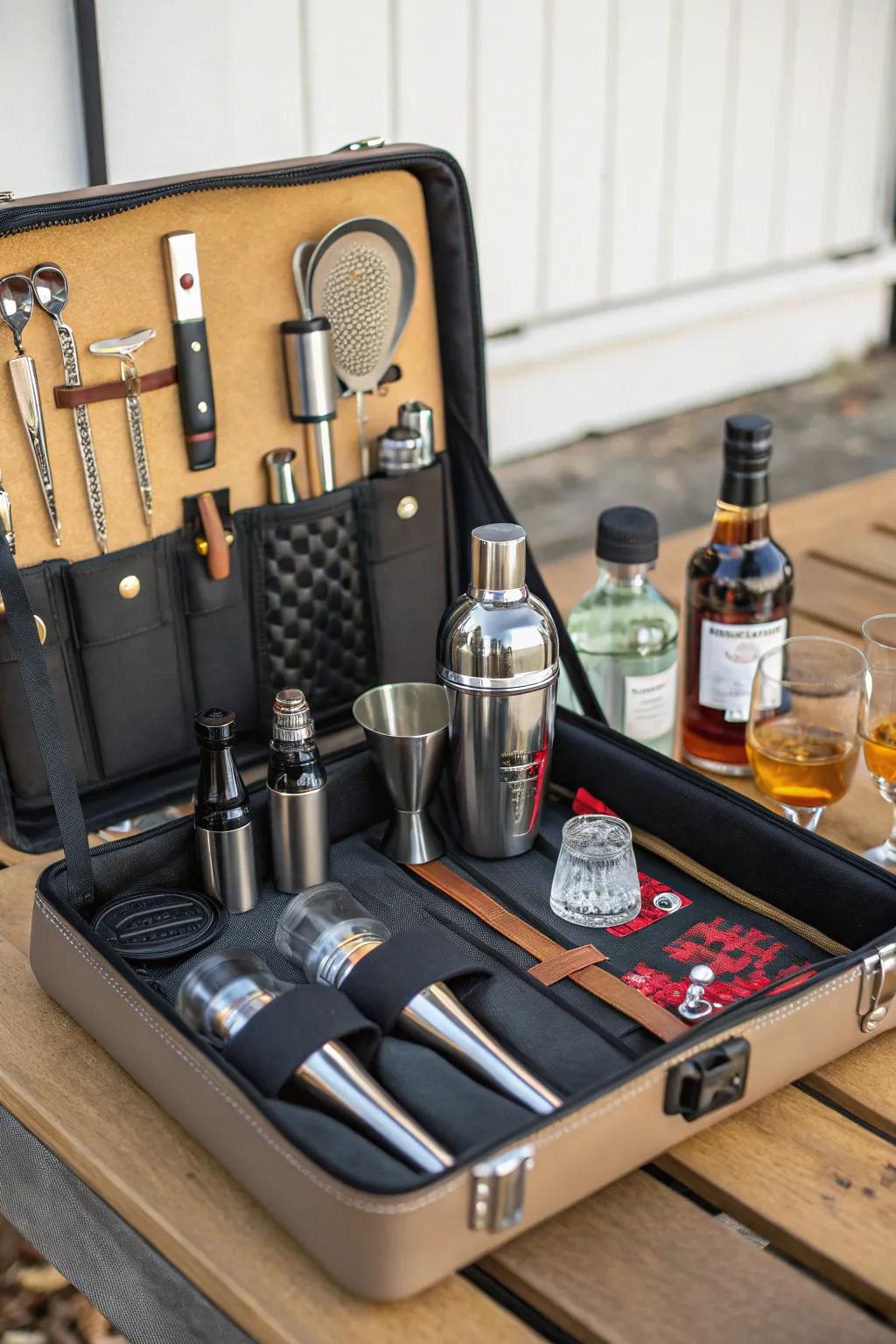Take your mixology skills on the road with a take-along bar kit.