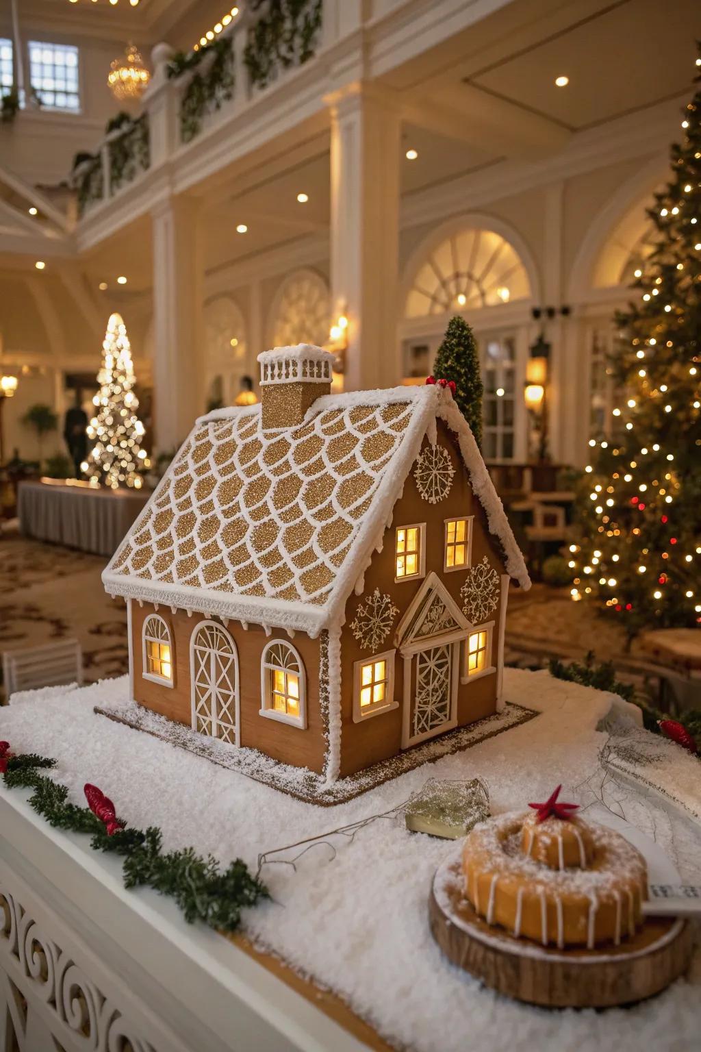 Majestic frosting patterns bring sophistication and detail to gingerbread roofs.