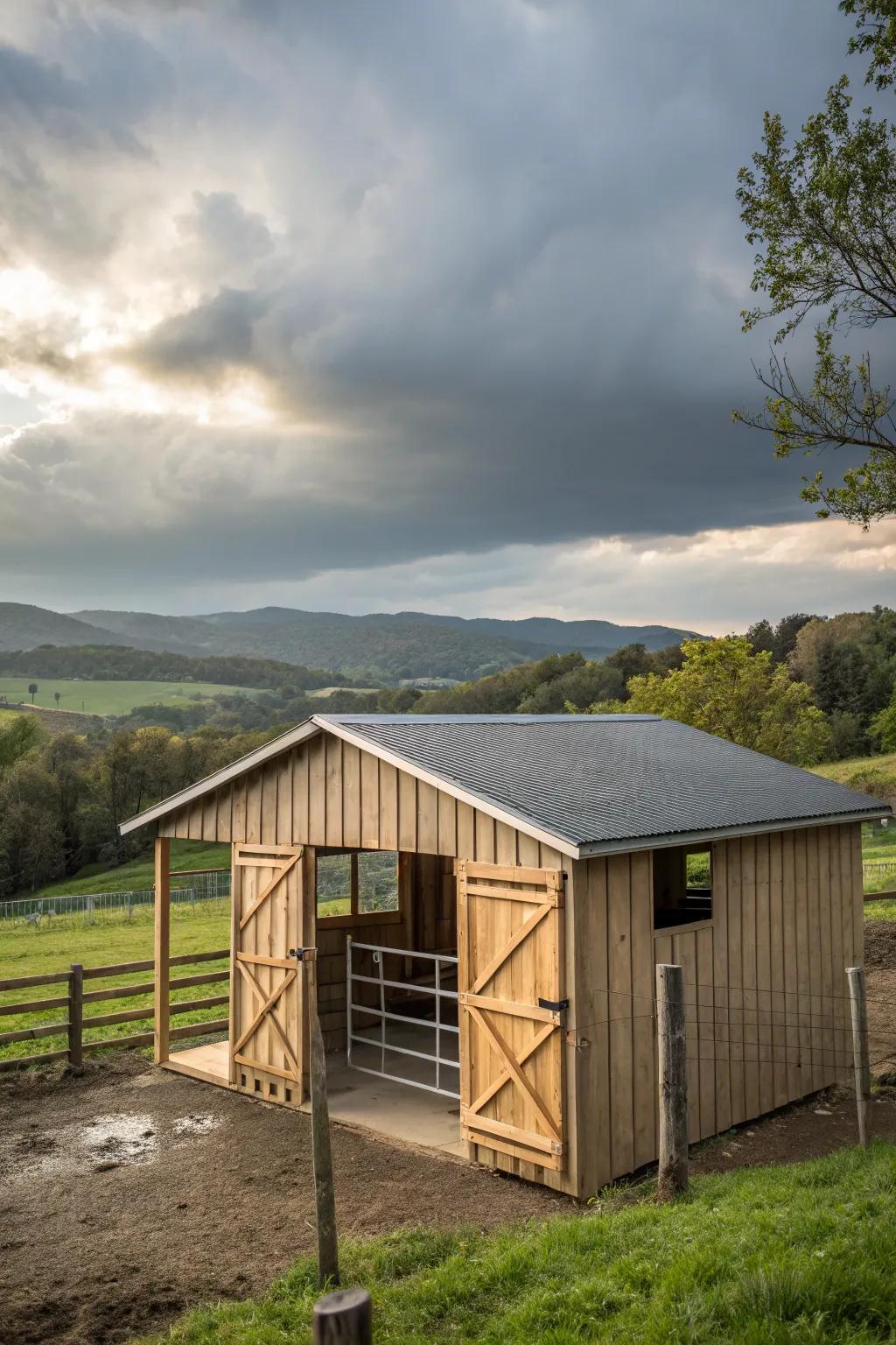 This weather-proof goat barn ensures comfort in any climate.