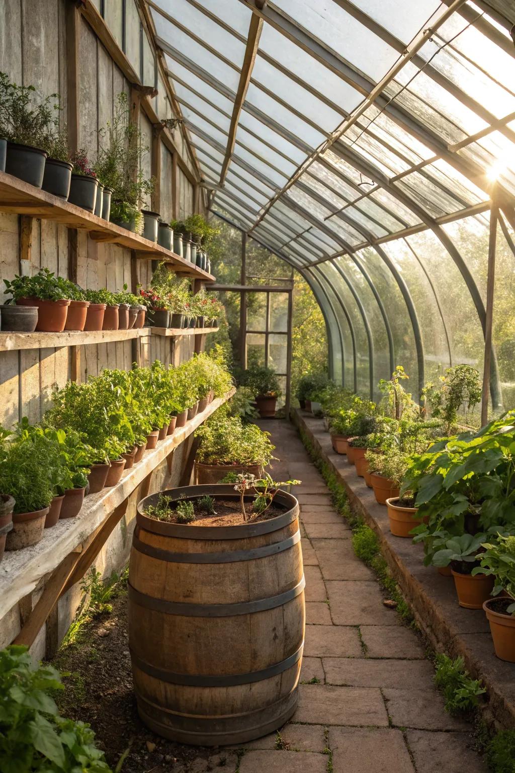 Rustic container shelving creating utility.
